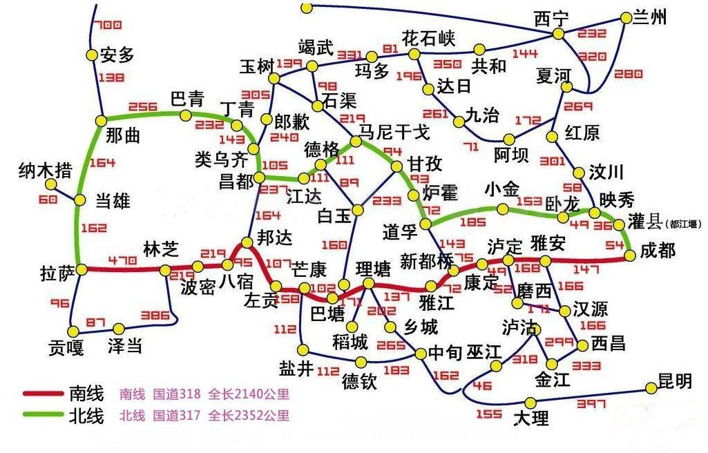 318国道川藏线地图(红线)