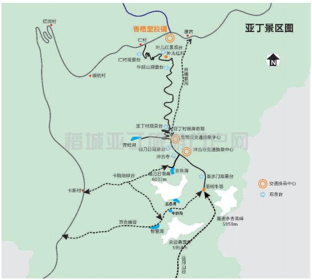 稻城亚丁景区内交通地图